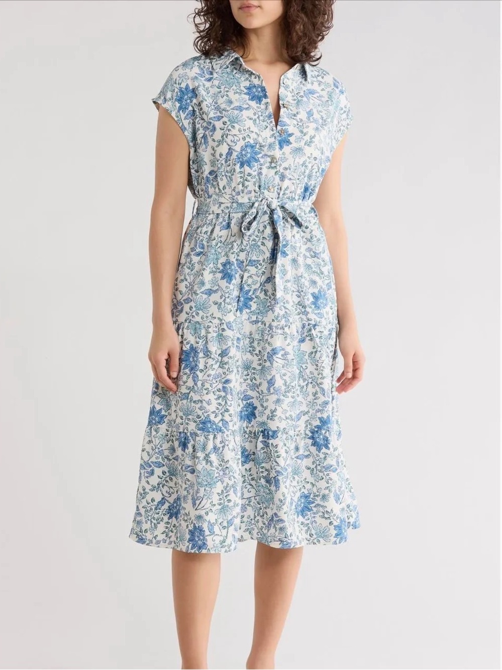 NWT Size XL Lucky Brand Blue and White Floral Midi Dress